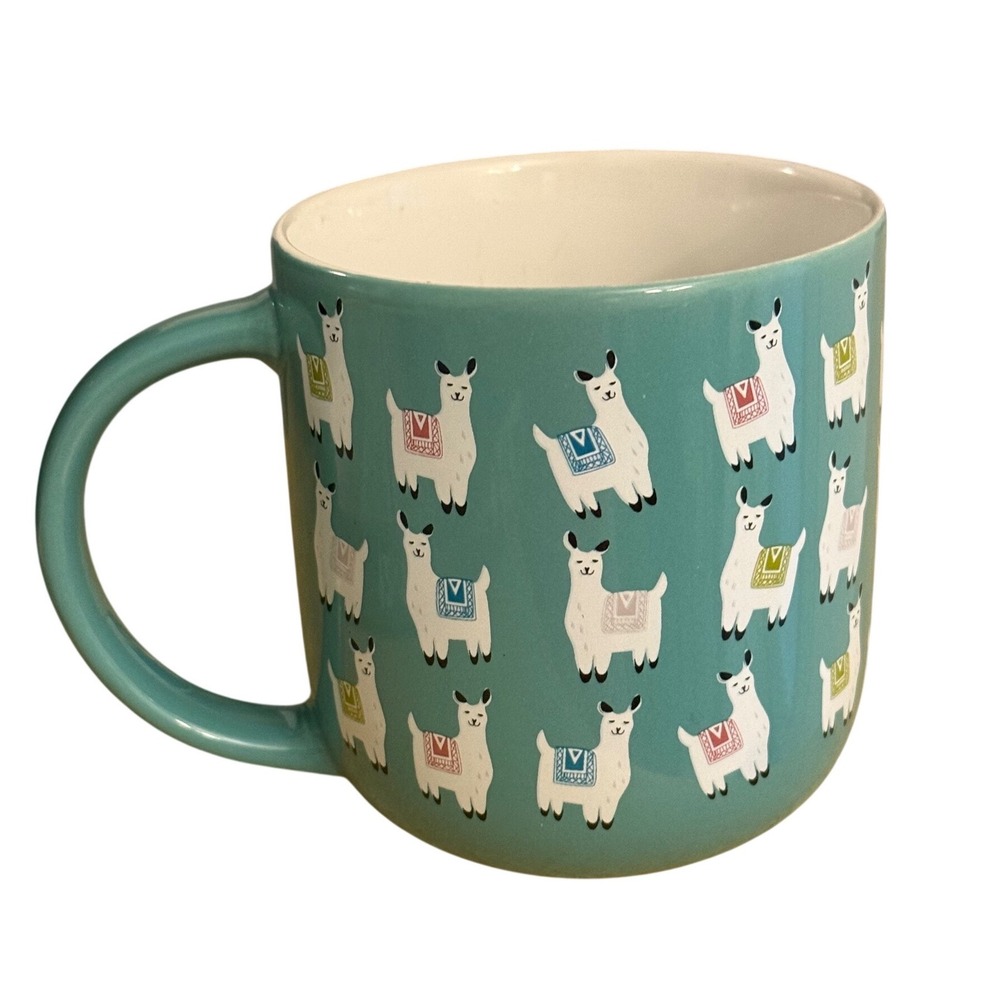 Clay Art Teal Blue Llama Print Ceramic Coffee Mug